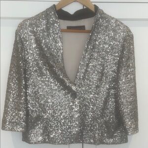 Zara Silver Sequin Suit Jacket Blazer